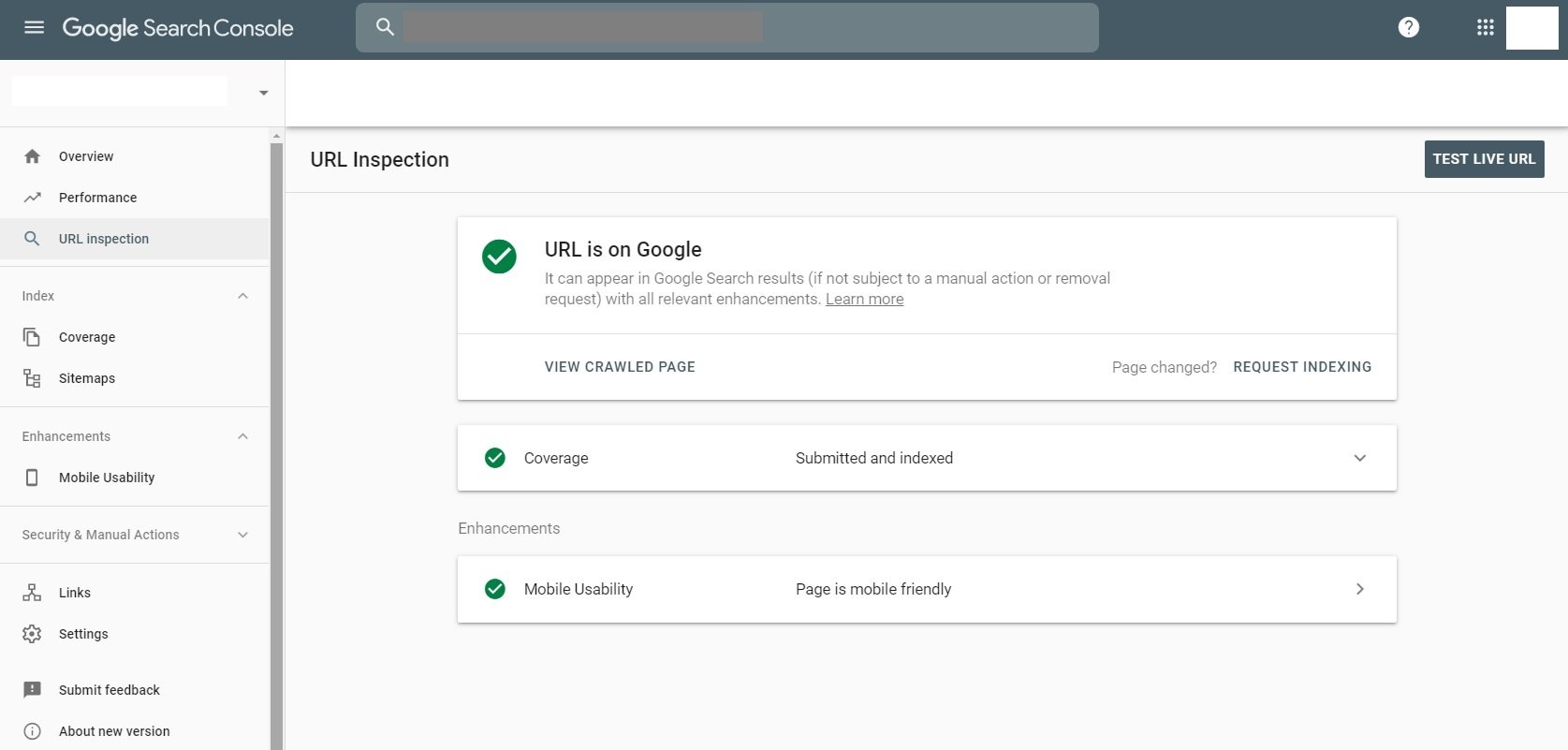 URL Is On Google Confirmation Google Search Console